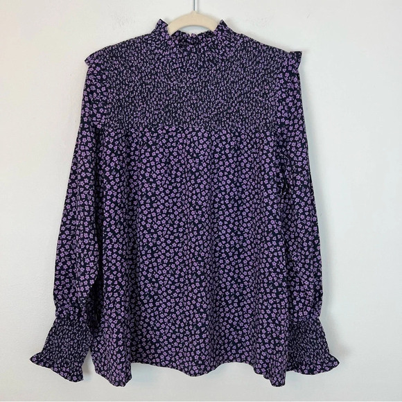 Barbour Midhurst Floral Ruffle Long Sleeve Blouse Purple 14 Classic Office - Picture 1 of 7